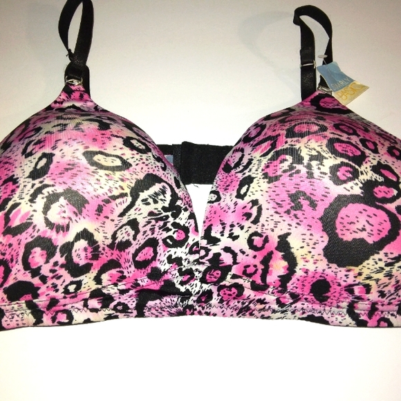 NWT~PLUS SIZE 40D Pretty Pink Cheetah Ocelot Wireless Bra. - Picture 8 of 10